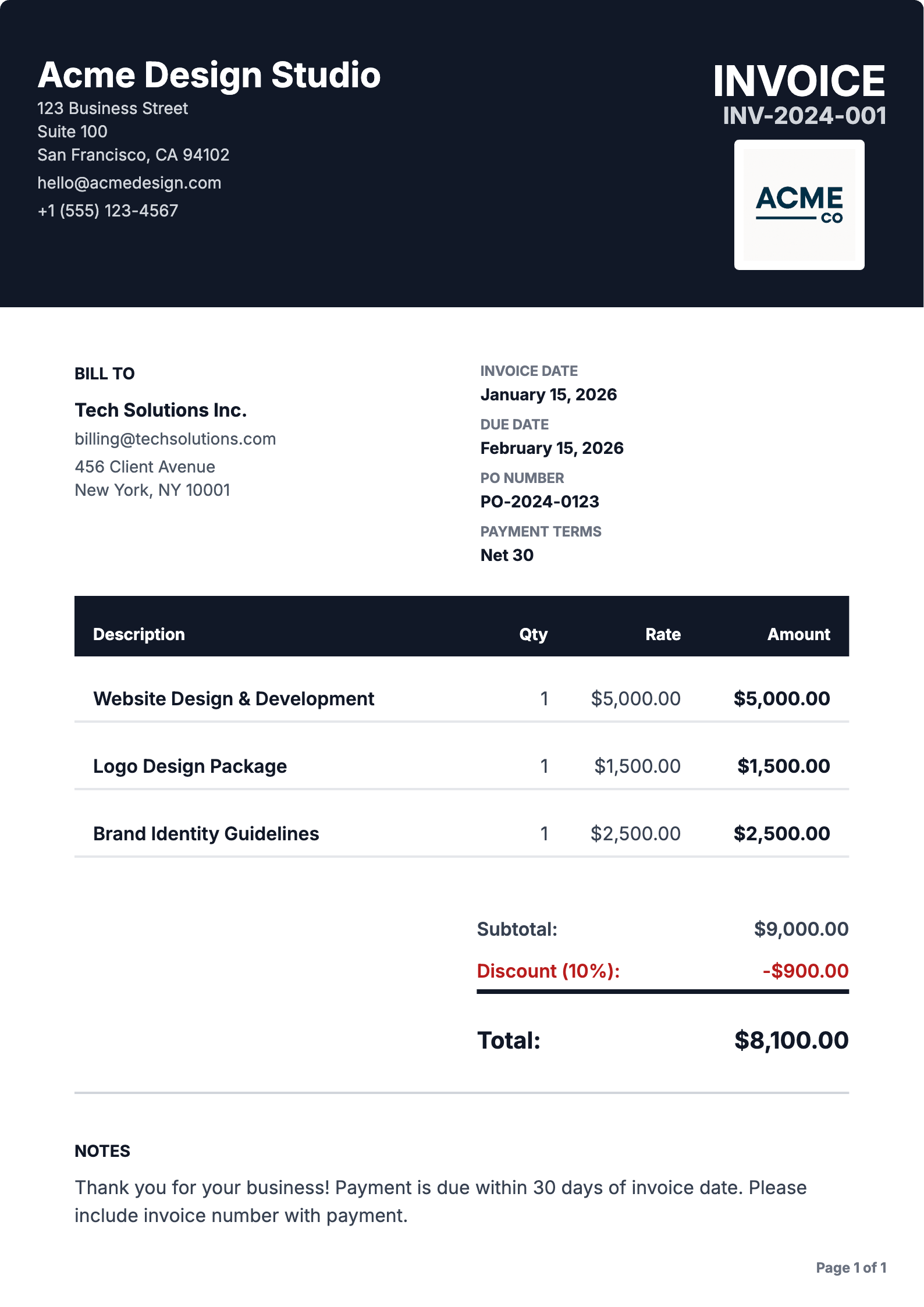 Bold invoice PDF template