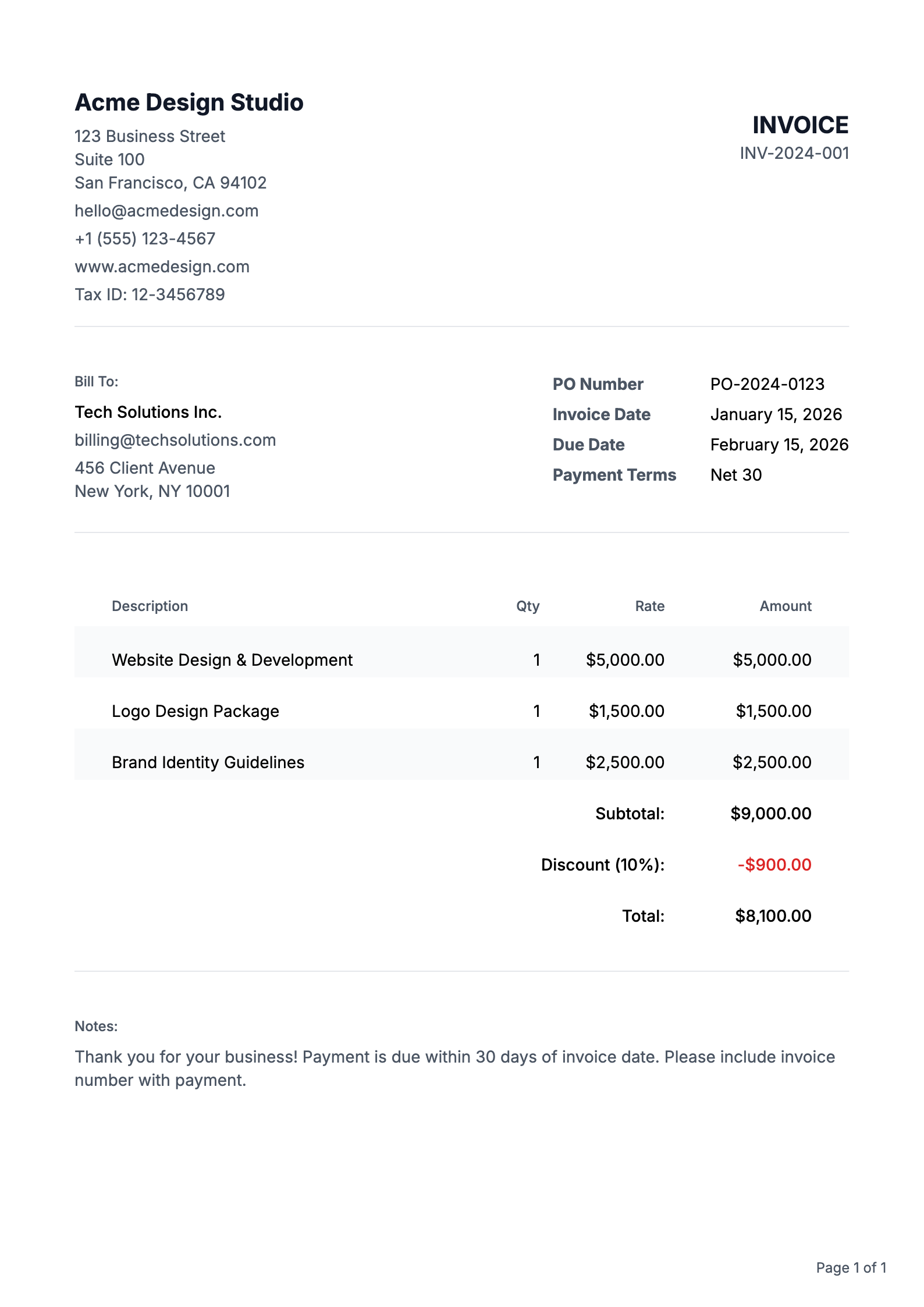 Classic invoice PDF template