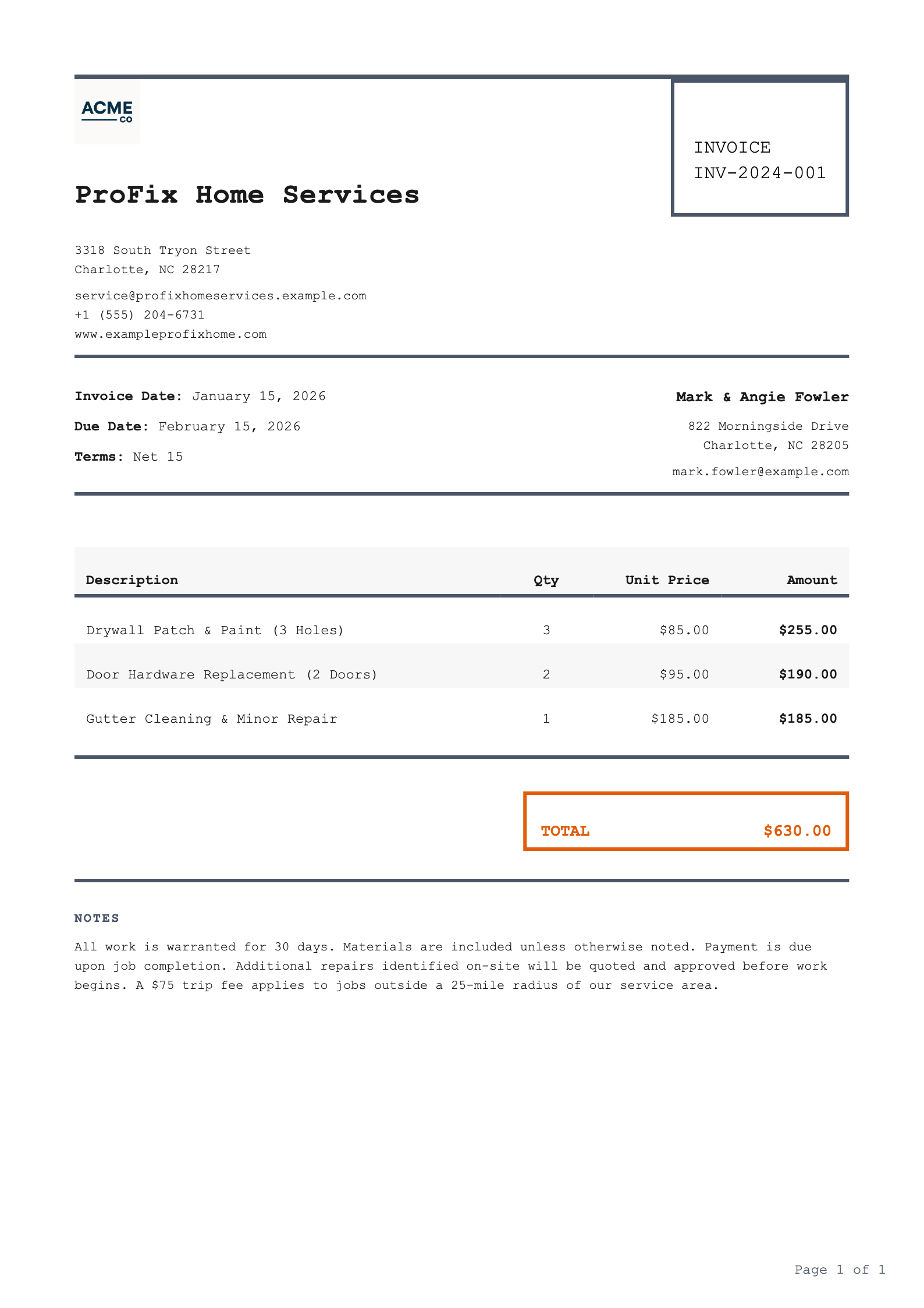 Industrial invoice PDF template preview
