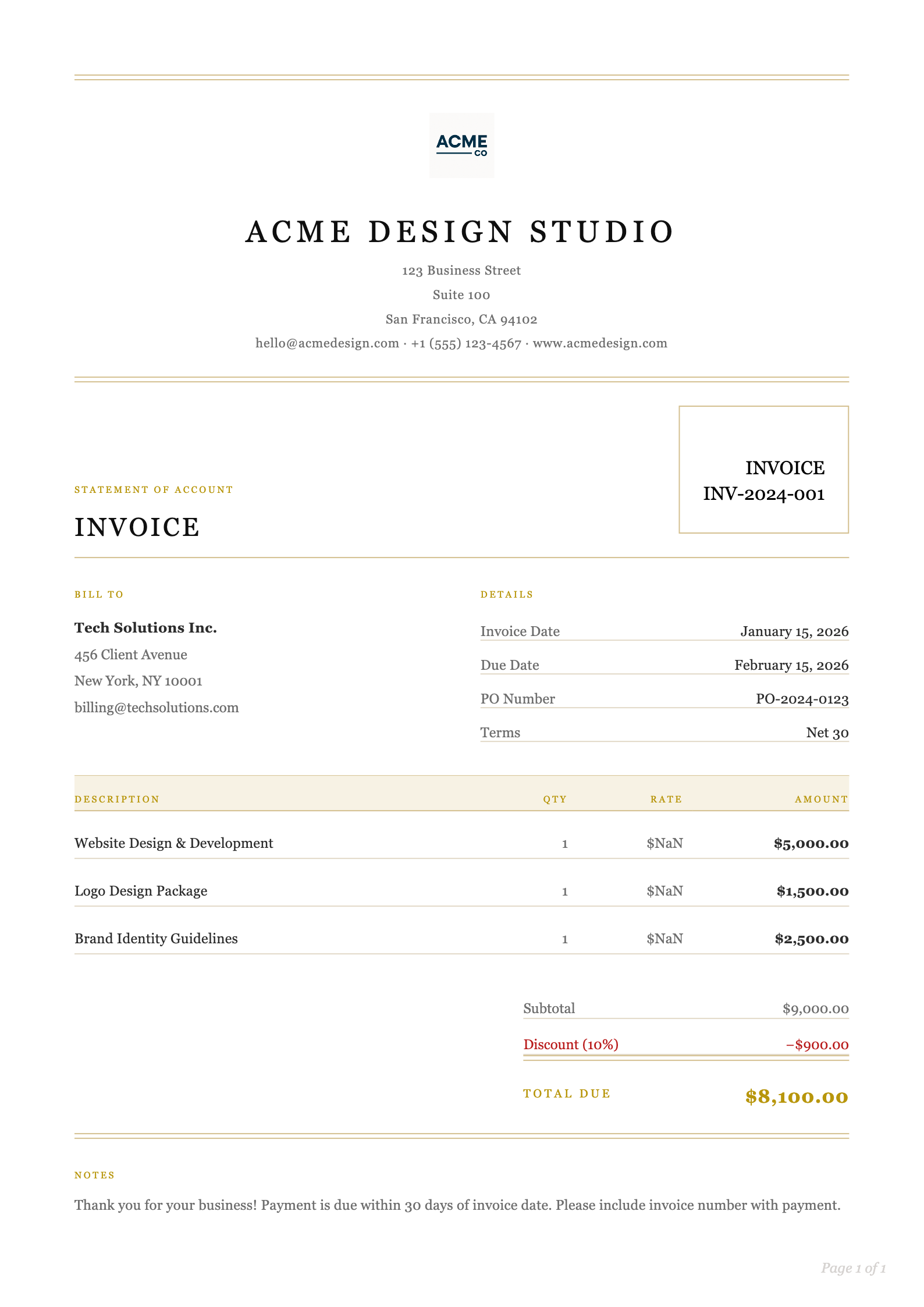 Luxury invoice PDF template