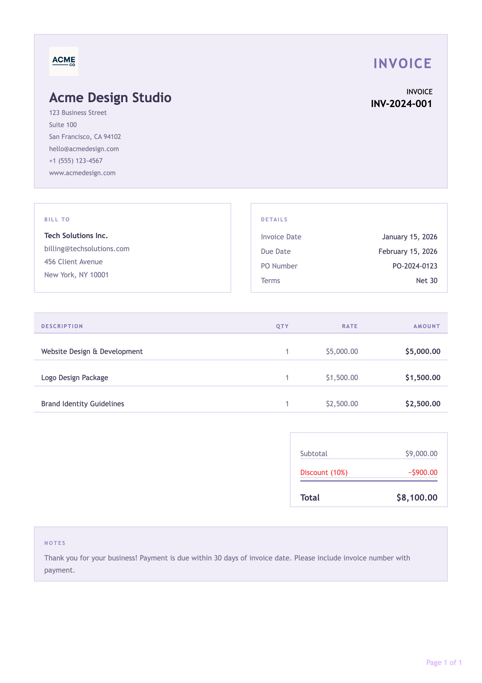 Pastel invoice PDF template