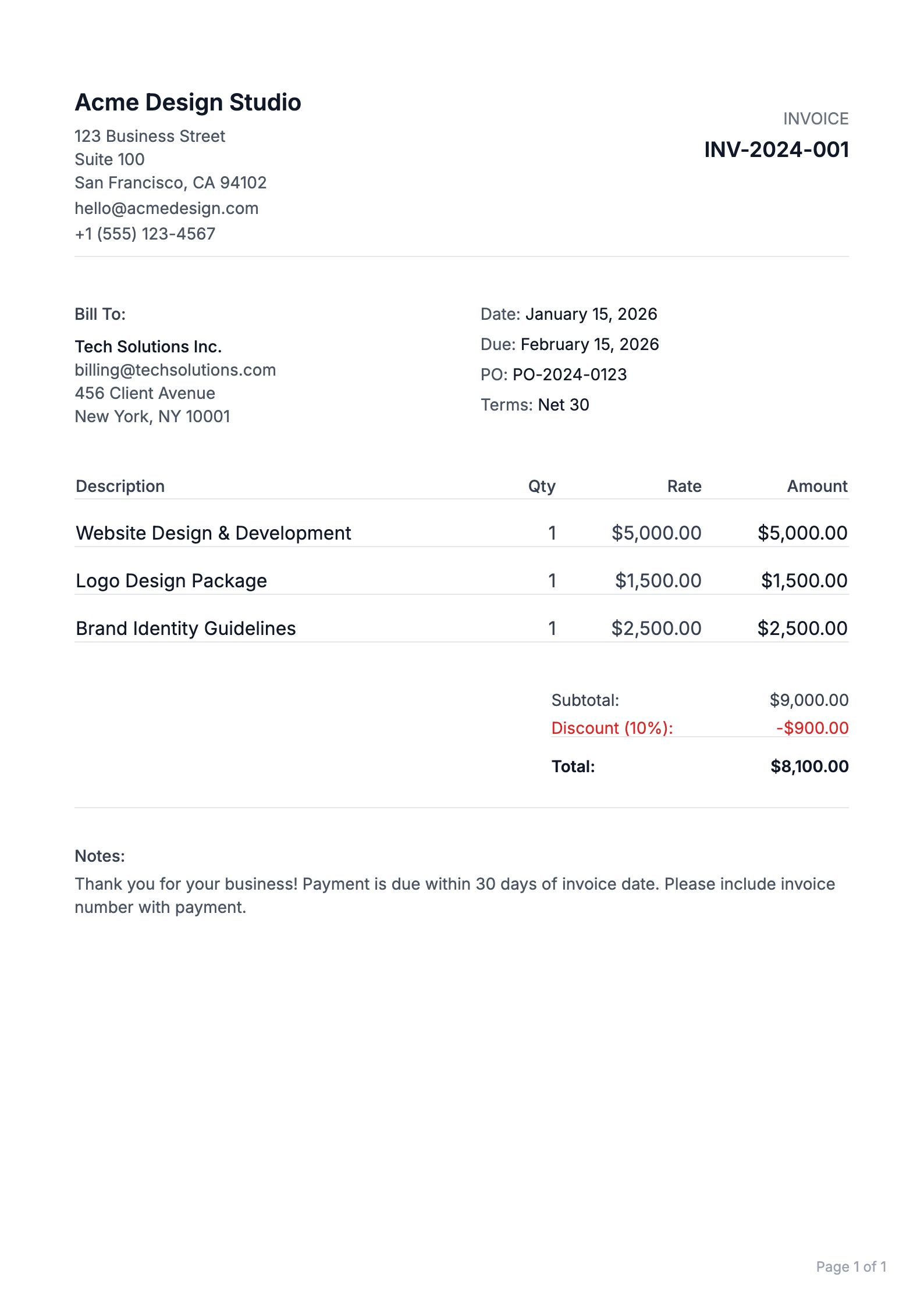 Simple invoice PDF template
