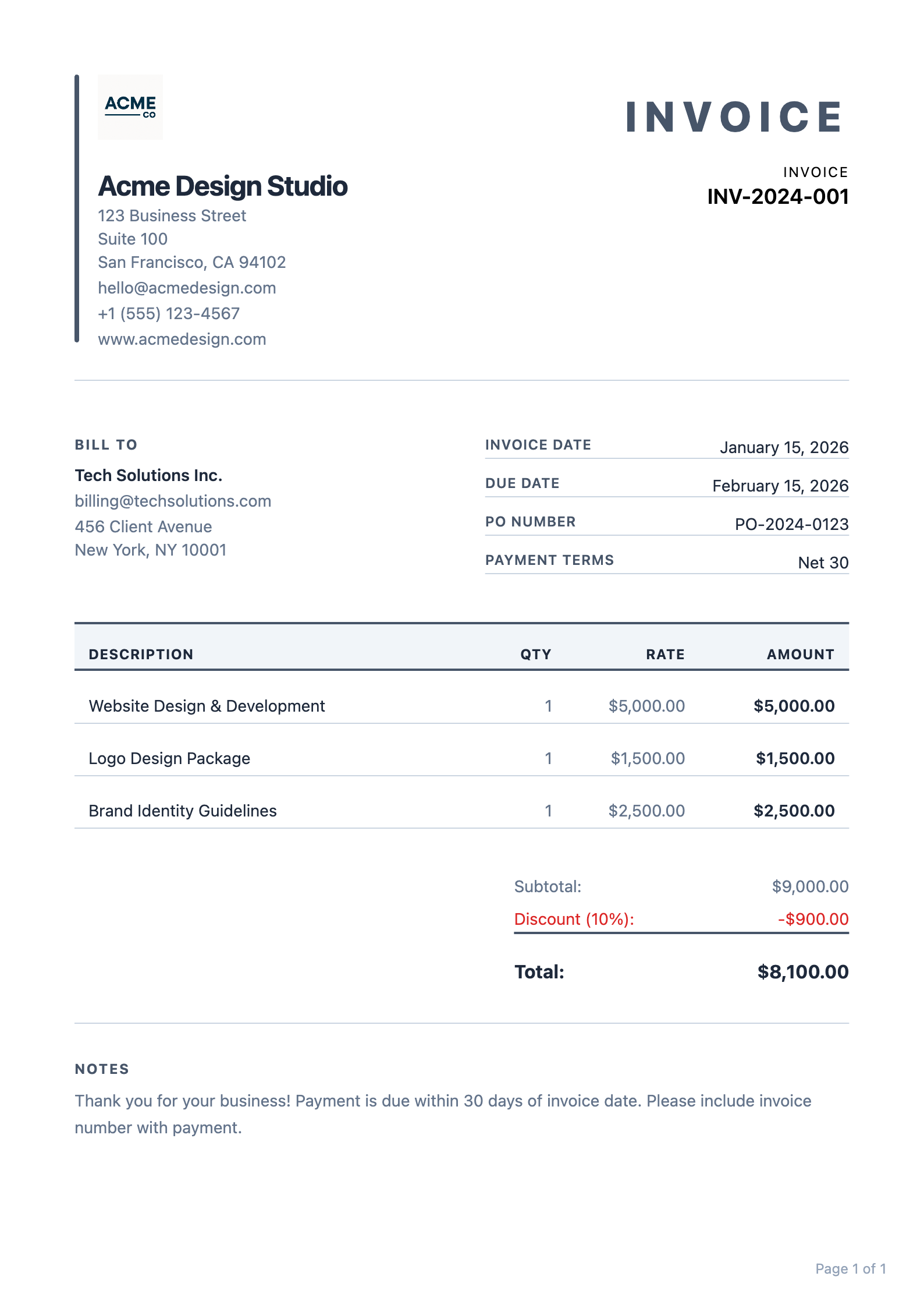 Slate invoice PDF template